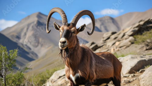 Markhor a wild goat with distinctive corkscrew horns native to Central Asia