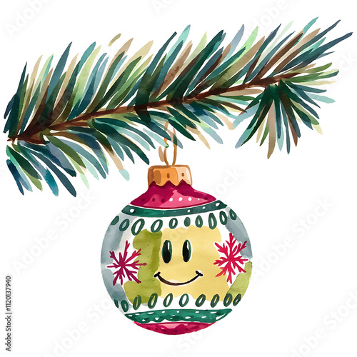 ornament stuck onbranchfestive prance isolated on white background cutout png design asset funny conceptWatercolor Pen Painting photo