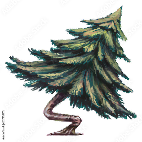 misplaced Christmas tree trying to standfunny wonky tree isolated on white background cutout png design asset funny conceptPastel Drawing photo