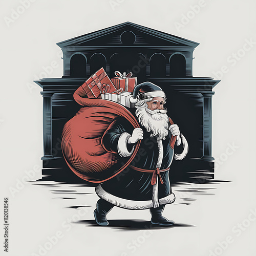 sant claus carryingsack of presents withbag of presents isolated on white background cutout png design asset funny conceptDark Academia