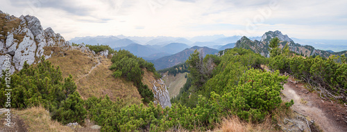 hiking area Brauneck mountain, view from Latschenkopf summit to bavarian alps photo