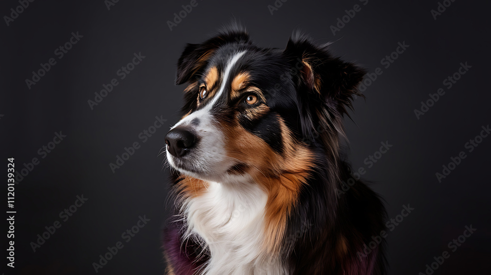 interior design mockup A studio portrait of a serious and loyal Australian shepherd dog with dark fur and bright amber eyes looking off to the side on a dark background Spooky Season Deep orange blac interior design mockup A studio portrait of a serious and loyal Australian shepherd dog with dark fur and bright amber eyes looking off to the side on a dark background Spooky Season Deep orange blac