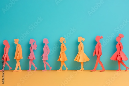 Diverse Team Cutout Silhouettes Walking Gradient Background photo