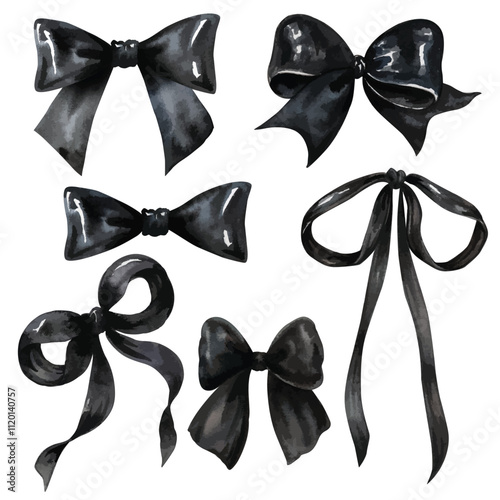 Element set of Bows Watercolor hand drawn illustration isolated on a white background