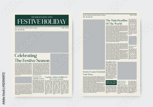 christmas newspaper design template. festival holiday events newsletter design.