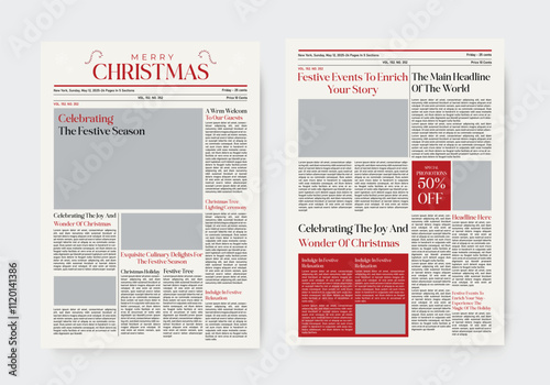 christmas newspaper design template. festival holiday events newsletter design.