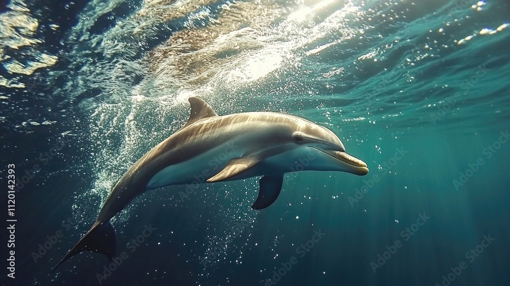 Fototapeta premium A Dolphin Swims Gracefully Through Ocean Water