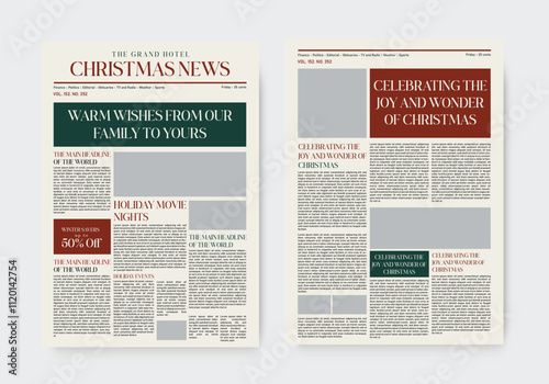 christmas newspaper design template. festival holiday events newsletter design.