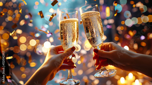 hand holding a glass of champagne with a flower