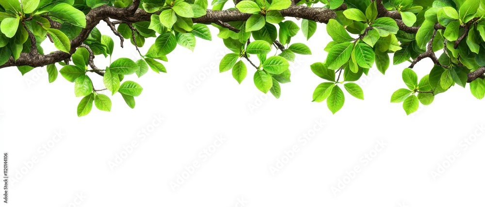 Vibrant green leaves on a sturdy branch against a white background, perfect for nature-themed designs, eco-friendly products, or wellness promotions for a fresh, rejuvenating look, Vibrant green leaves on a sturdy branch against a white background, perfect for nature-themed designs, eco-friendly products, or wellness promotions for a fresh, rejuvenating look,