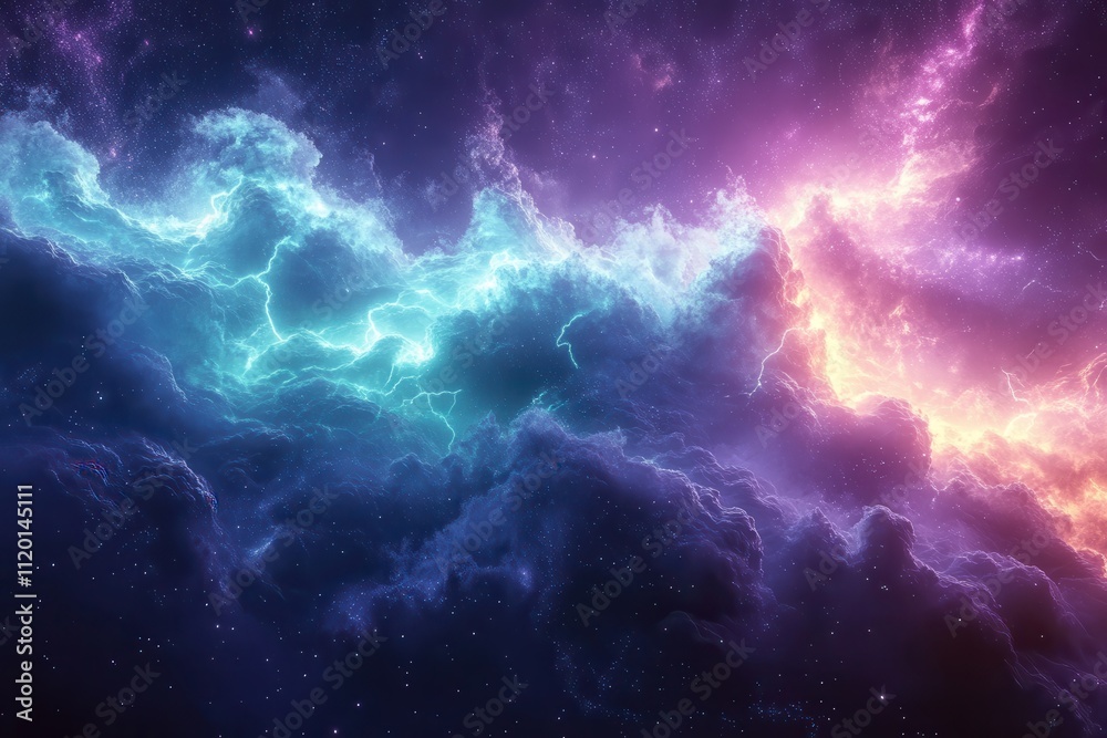 A vibrant cosmic scene with swirling clouds and radiant colors representing the universe. A vibrant cosmic scene with swirling clouds and radiant colors representing the universe.