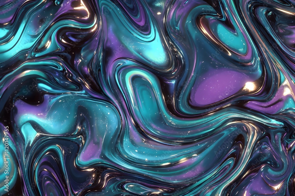 Obraz premium Galaxy Swirl Abstract in Turquoise and Purple Liquid Art wallpaper 
