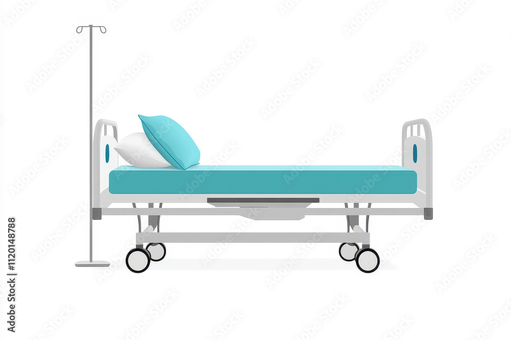 Clean and modern hospital bed with comfortable pillow, ideal for healthcare settings. isolated on white background.