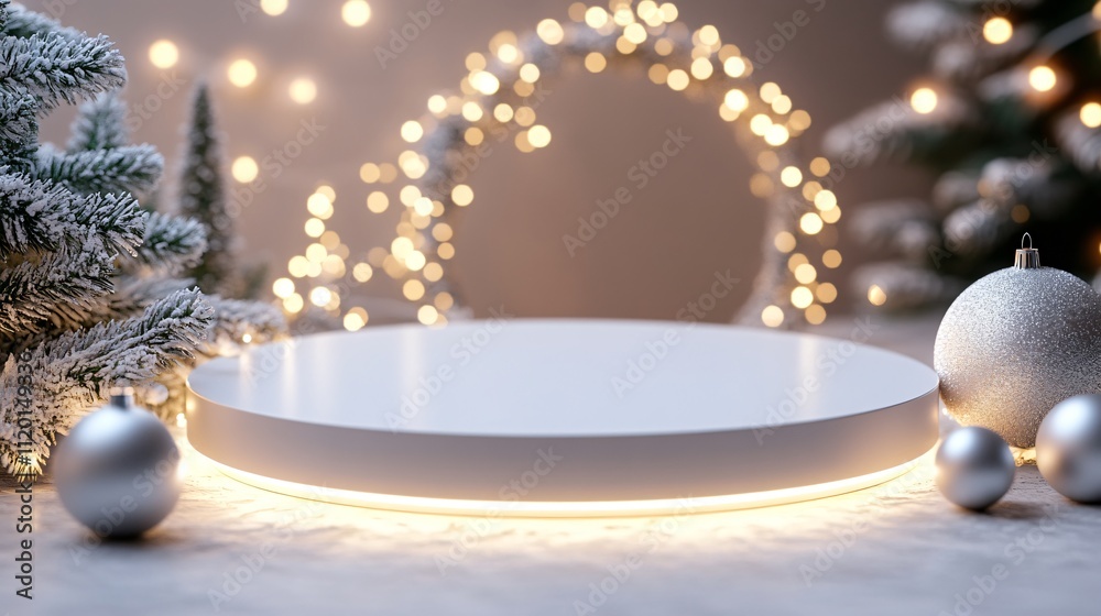 White xmas pedestal with golden lights White xmas pedestal with golden lights
