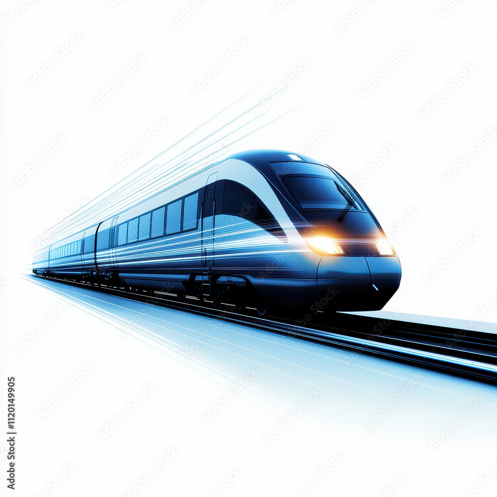Fototapeta premium High-speed train rushing through a bright landscape, showcasing modern rail technology. isolated on white background.