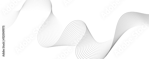 Gray wave curve lines abstract background with flowing particles. Digital energy waves technology concept. Modern backdrop design for business, presentation, banner.
