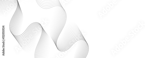 Gray wave curve lines abstract background with flowing particles. Digital energy waves technology concept. Modern backdrop design for business, presentation, banner.