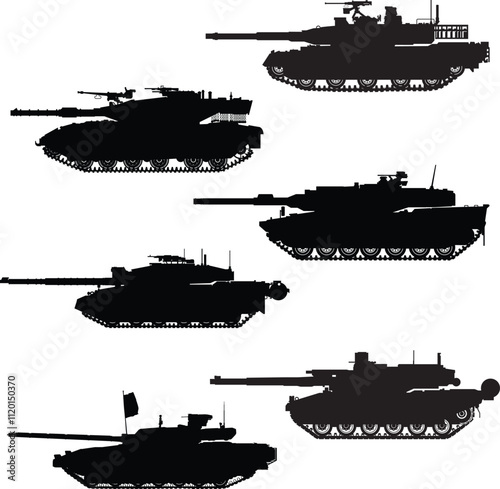 Silhouette of Main battle tank, war and army symbol. isolated vector image for military concepts 
