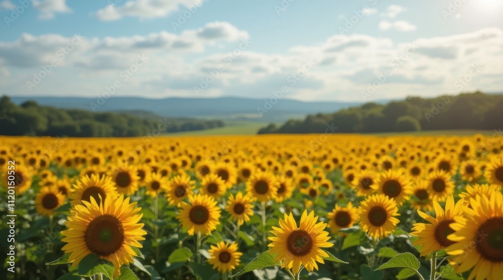 Obraz premium Expansive Sunflower Field in Full Bloom