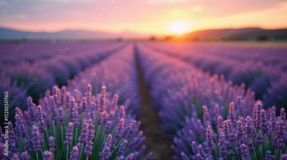 Obraz premium Tranquil Lavender Field at Dusk