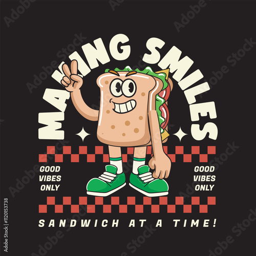 Vector Illustration of Sandwich Mascot with Retro Mascot Illustration Available for Tshirt Design