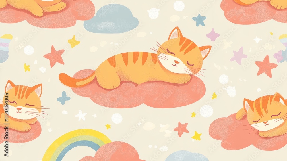 Naklejka premium Adorable orange cats sleep soundly on fluffy clouds