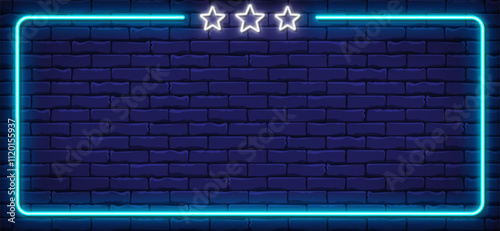 Horizontal blue neon frame with white neon stars