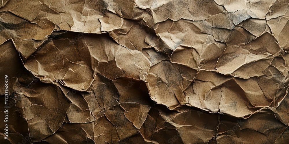 A close-up shot of crumpled brown paper, highlighting its unique texture and depth. A close-up shot of crumpled brown paper, highlighting its unique texture and depth.