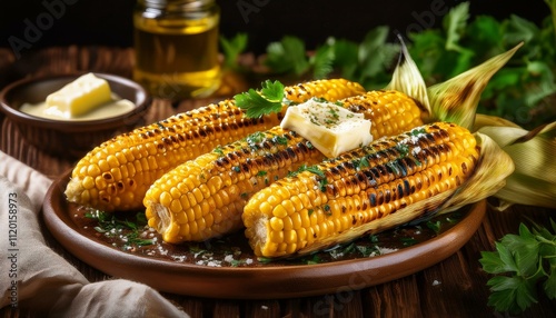 Rustic Delight: Freshly Grilled Corn with Herbs and Butter