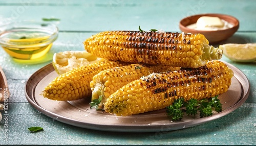 Rustic Delight: Freshly Grilled Corn with Herbs and Butter
