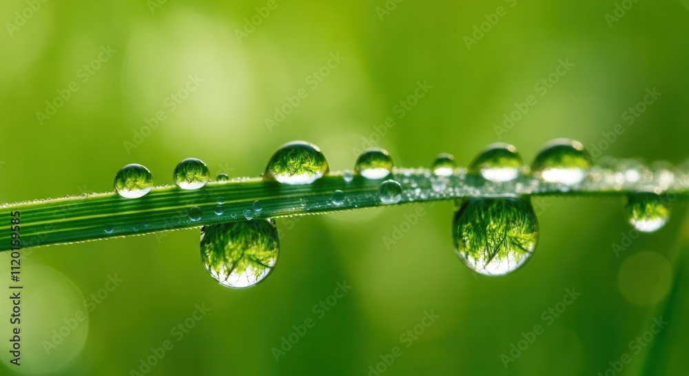 Morning dew on fresh green grass with natural backdrop Morning dew on fresh green grass with natural backdrop