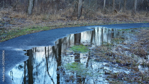 The reflection view from the water pool surface after the raining photo