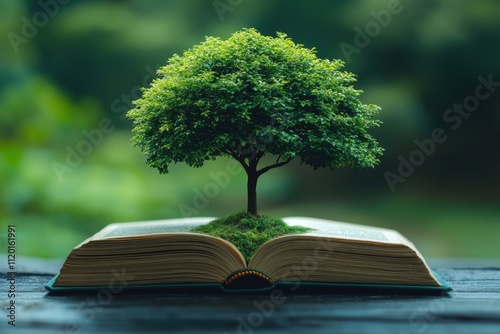 Tree Growing From Open Book with Nature Background
