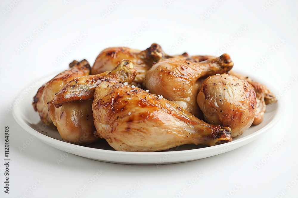 fried chicken wings and legs, slightly overlapping on a matte white plate. The chicken has a crunchy, golden coating and is garnished with fresh parsley. fried chicken wings and legs, slightly overlapping on a matte white plate. The chicken has a crunchy, golden coating and is garnished with fresh parsley.