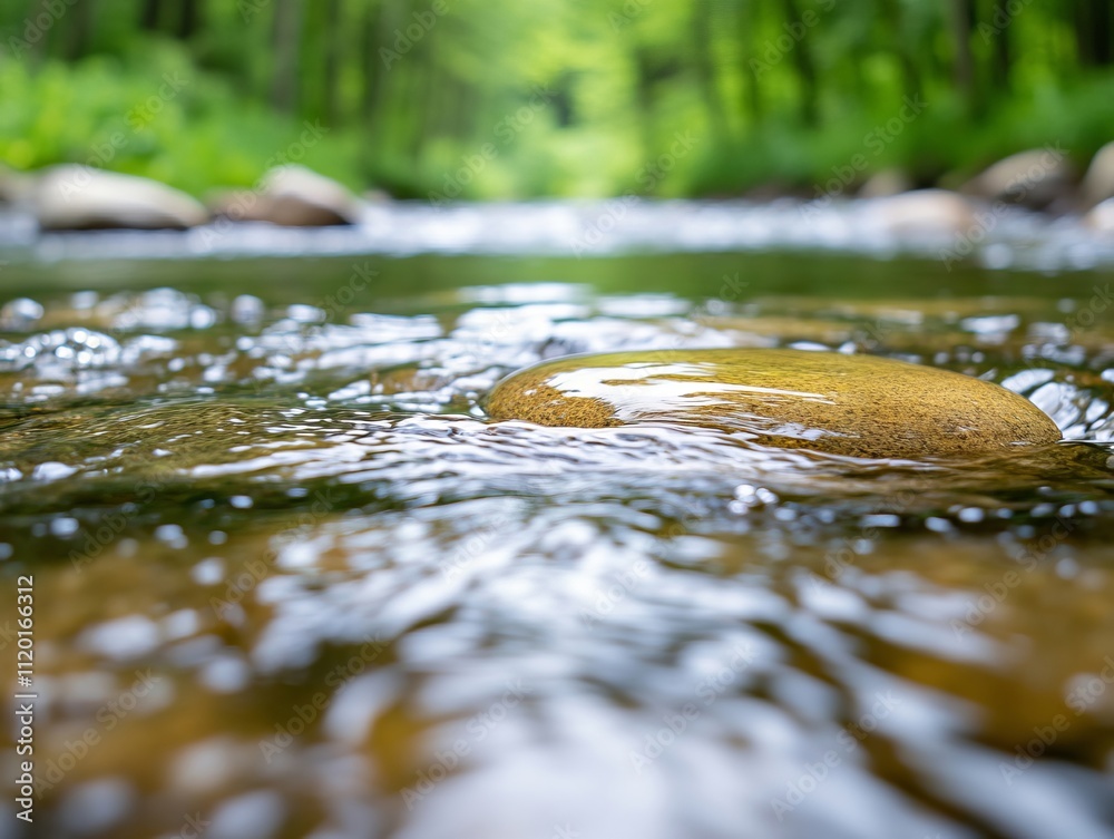 Fototapeta premium A rock in the middle of a stream in the woods