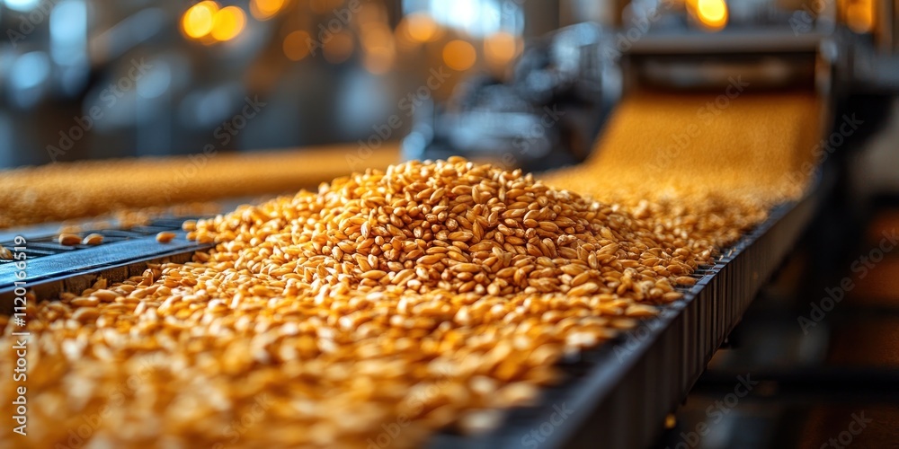 Grain Conveyor Belt with Heap of Wheat Kernels Grain Conveyor Belt with Heap of Wheat Kernels