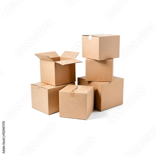 Several open Carton boxes on transparent background, PNG