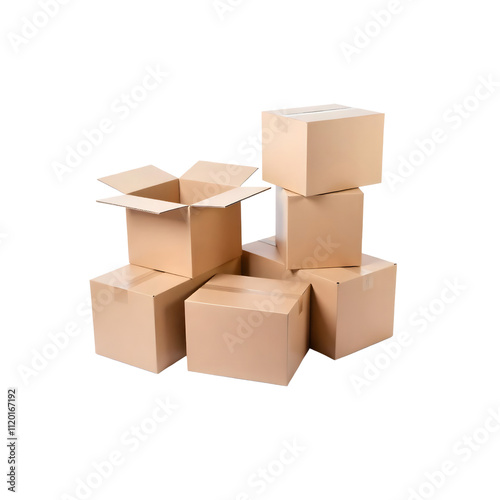 Several open Carton boxes on transparent background, PNG