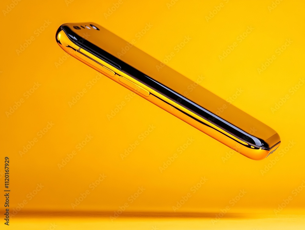 A close up of a gold phone on a yellow background A close up of a gold phone on a yellow background