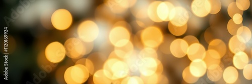 Glowing golden bokeh lights create a warm and festive atmosphere during the evening celebration in the park photo