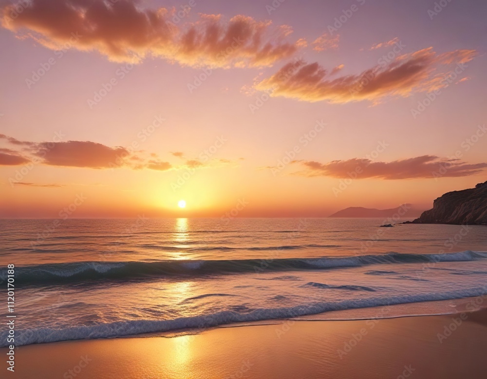 A serene and peaceful atmosphere with soft orange hues at sunset over the Mediterranean Sea, mediterranean, sky A serene and peaceful atmosphere with soft orange hues at sunset over the Mediterranean Sea, mediterranean, sky