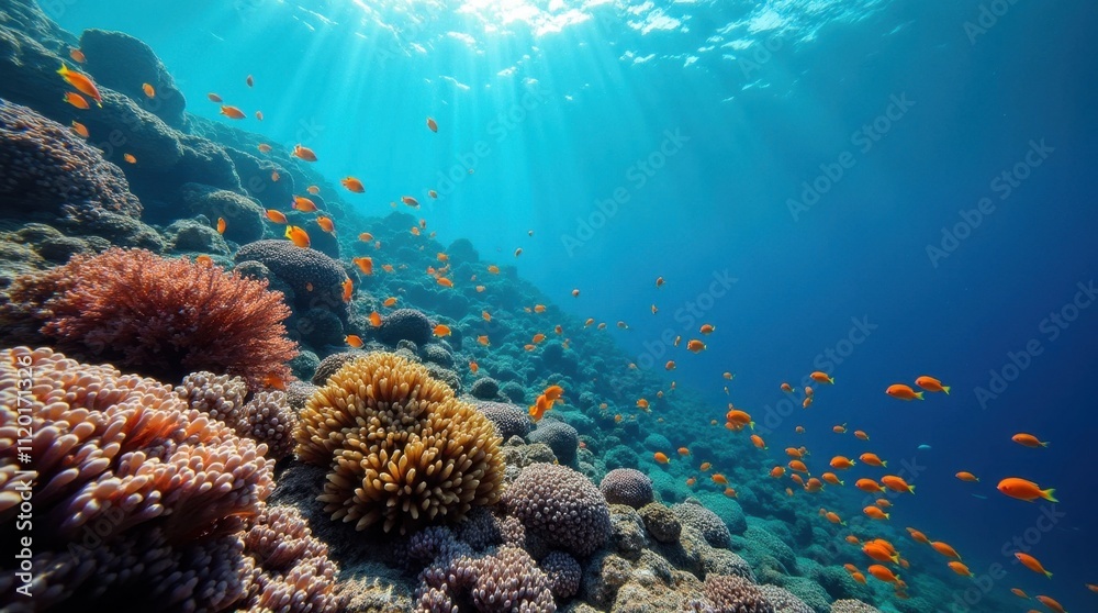 Naklejka premium Vibrant Coral Reef with Exotic Fish