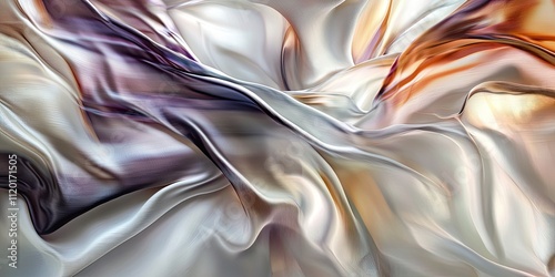 Abstract flowing silk fabric texture, beautiful draped shimmering satin background in silver gray and purple