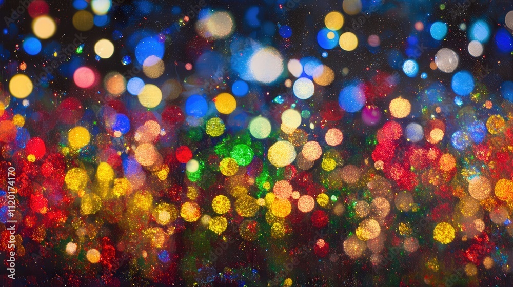 A joyful holiday scene with an array of colorful Christmas lights in red, green, blue, and yellow A joyful holiday scene with an array of colorful Christmas lights in red, green, blue, and yellow