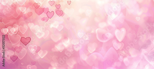 Abstract background with heart symbols and gradient in light pink tones.