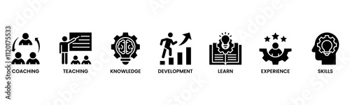 Training banner web icon vector illustration concept for education with icon of coaching, teaching, knowledge, development, learning, experience, and skills