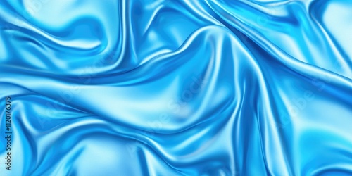 Abstract flowing silk fabric texture, beautiful draped shimmering satin background in bright sky blue