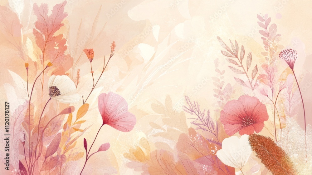 Fototapeta premium Delicate Watercolor Flowers: Pastel Floral Art Print