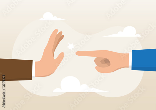 businessman hand one pointing at other and another one with stop gesture