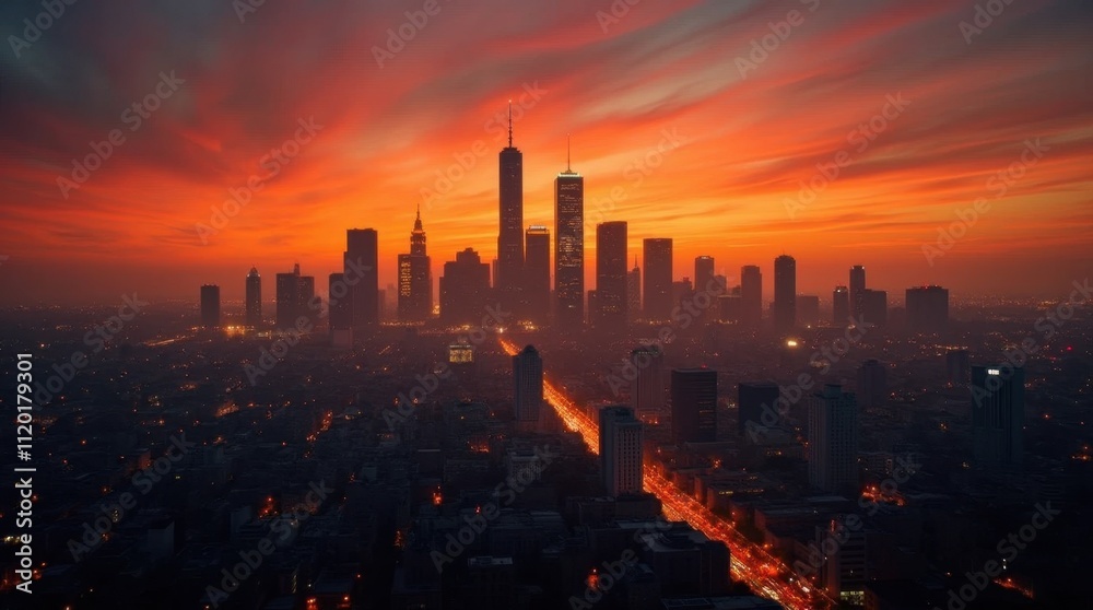 Fototapeta premium Silhouetted Skyscrapers at Sunset